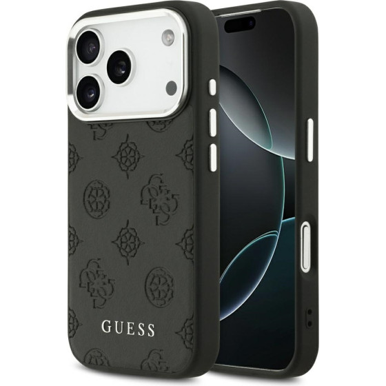 Guess Peony Hot Stamp Script Magsafe Case For Iphone 17 Pro Black - (GUHMP17LPSPOSSSK)