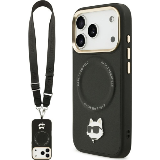 Karl Lagerfeld Big Strap Choupette Metal Logo Magsafe Case For Iphone 17 Pro Max Black - (KLHMP17XPCRLRCHK)