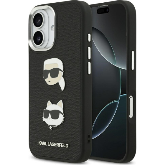 Karl Lagerfeld Fw Grained Karl & Choupette Heads Pins & Logo Case For Iphone 17 Black - (KLHCP17SPSFDHPOK)