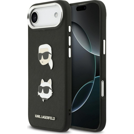 Karl Lagerfeld Fw Grained Karl & Choupette Heads Pins & Logo Case For Iphone Air Black - (KLHCP17MPSFDHPOK)