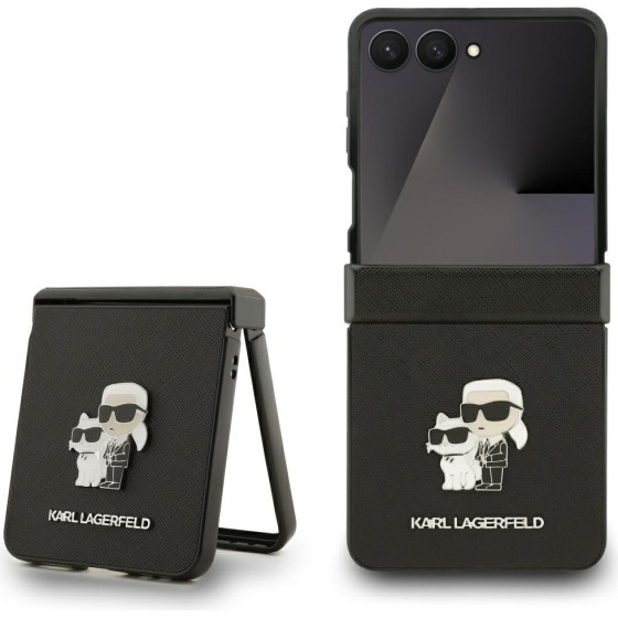 Karl Lagerfeld Saffiano Karl&Choupette Pin Case For Samsung Galaxy Z Flip7 Black - (KLHCZF7SAPKCNPK)
