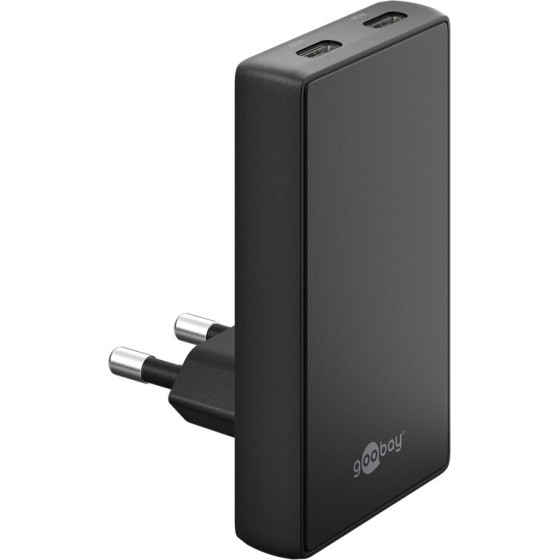 Goobay USB-C PD GaN Dual Fast Charger 90� Flat (45 W) black black - (75721)