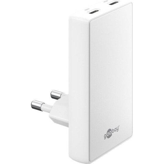 Goobay USB-C PD GaN Dual Fast Charger 90� Flat (45 W) white white - (75722)