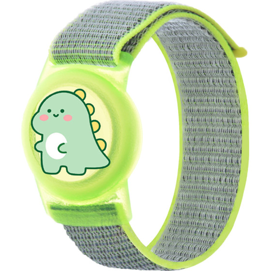 Hurtel Airtag Case With Strap For Kids, Nylon, For Wrist - With Dinosaur And Green Strap - (EA67- 0Y4S)