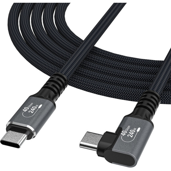 Wozinsky USB-C Thunderbolt 4 240W Angled Cable 2m - Black - (WPS2-UY41S)