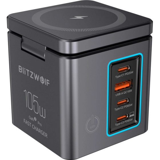 BlitzWolf GaN, USB-A, 3xUSB-C, ��������� ������� 105W - (BW-i113)
