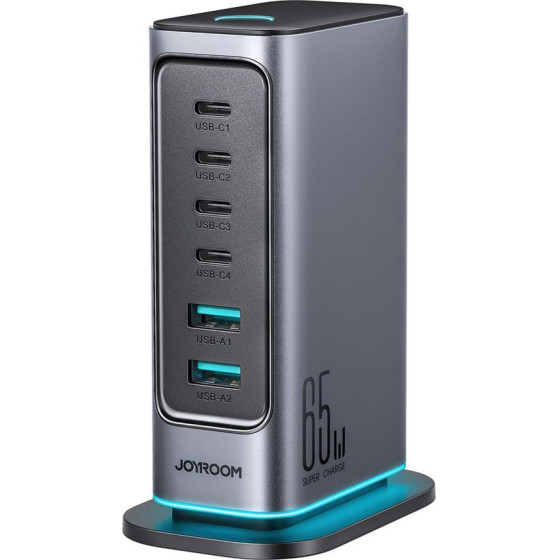 Joyroom JR-TCM02 Gan 65W Charger Charging Station 4xUSB-C 2xUSB-A Uk Plug - Gray JR-TCM02 - (JR-TCM02-UK)