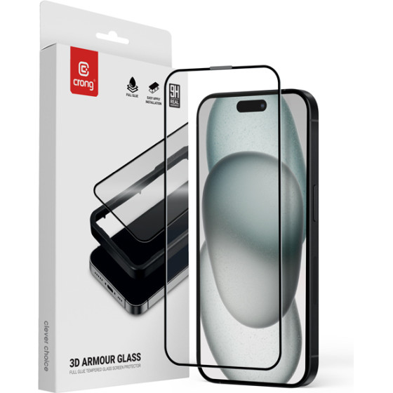Crong 3D Armour Glass - 9H Tempered Full Glue Glass For Iphone 16 / Iphone 15 + Installation Frame - (CRG3DAGIP1661)