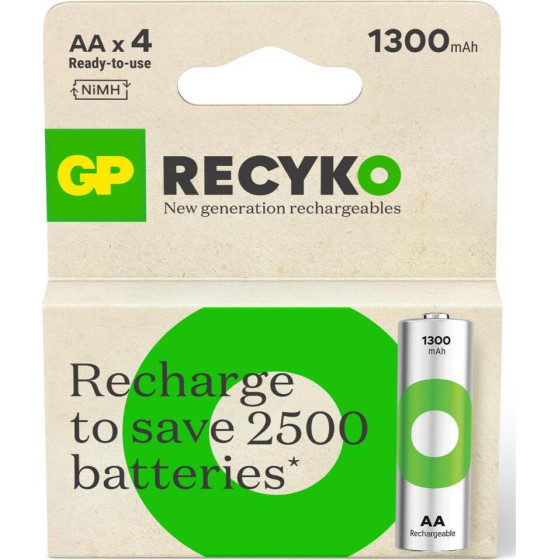 GP Recyko 1300 Mah Rechargeable Batteries Aa / R6 Ni-Mh - (20983)