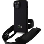 Lacoste Iconic Petit Pique Crossbody Strap Woven Logo Case for iPhone 15 Black - (LCHCP15SSPVCK)