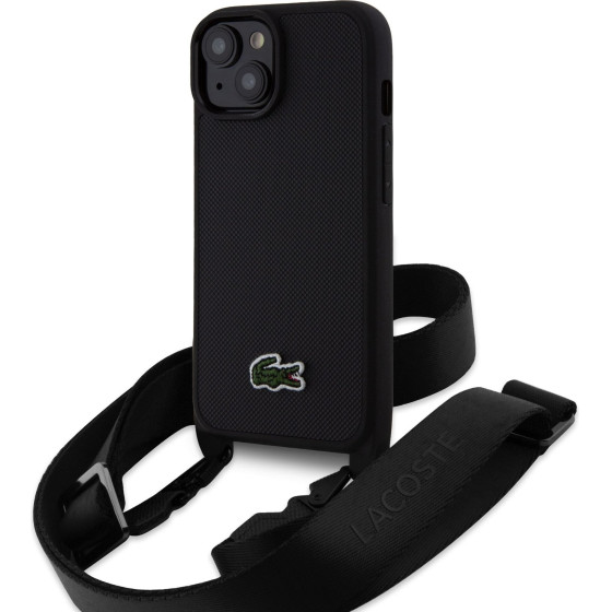 Lacoste Iconic Petit Pique Crossbody Strap Woven Logo Case for iPhone 15 Black - (LCHCP15SSPVCK)