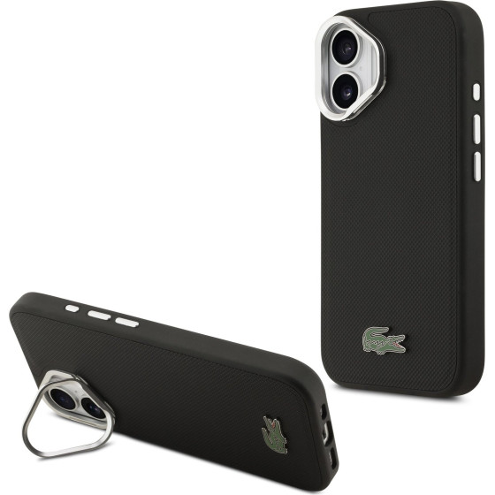Lacoste Iconic Petit Pique Camera Stand MagSafe Case for iPhone 17 Black - (LCHMP17SPCSLAK)