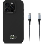 Lacoste Iconic Petit Pique Woven Logo MagSafe Case for iPhone 16 Pro Black + USB-C/USB-C Data Cable - (LCHMBCCP16LPVCK)