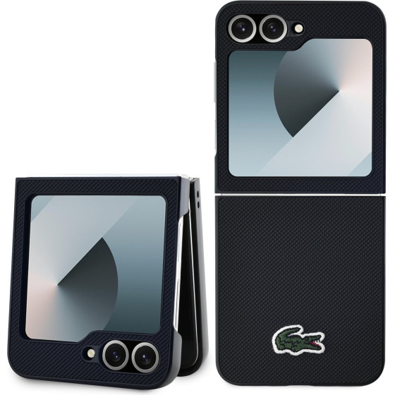 Lacoste Iconic Petit Pique Woven Logo MagSafe Case for Samsung Galaxy Z Flip 6/7 FE Black - (LCHCZF6PVCK)