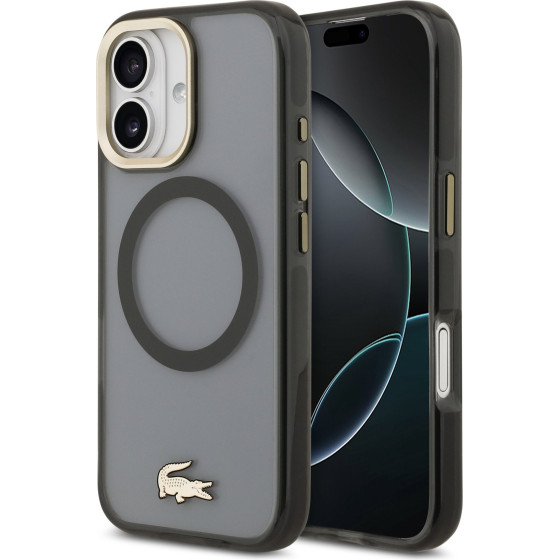 Lacoste PC/TPU Frosted Finish Gold Logo MagSafe Case for iPhone 17 Black - (LCHMP17SUFWAK)