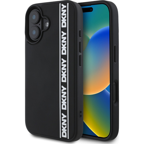 DKNY 3D Rubber Repeat Logo Line Case for iPhone 16 Black - (DKHCP16S3DVSDLK)