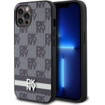 DKNY PU Leather Checkered Pattern and Stripe Case for iPhone 12/12 Pro Black - (DKHCP12MPCPTSSK)