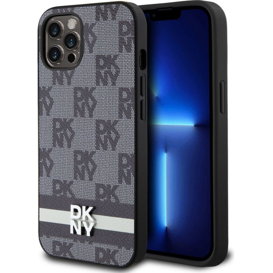 DKNY PU Leather Checkered Pattern and Stripe Case for iPhone 12/12 Pro Black - (DKHCP12MPCPTSSK)