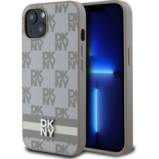 DKNY PU Leather Checkered Pattern and Stripe Case for iPhone 13 Beige - (DKHCP13MPCPTSSE)
