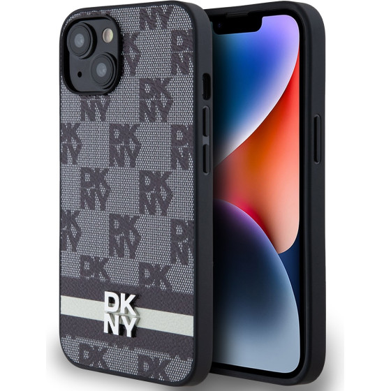 DKNY PU Leather Checkered Pattern and Stripe Case for iPhone 13 Black - (DKHCP13MPCPTSSK)