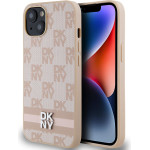 DKNY PU Leather Checkered Pattern and Stripe Case for iPhone 13 Pink - (DKHCP13MPCPTSSP)