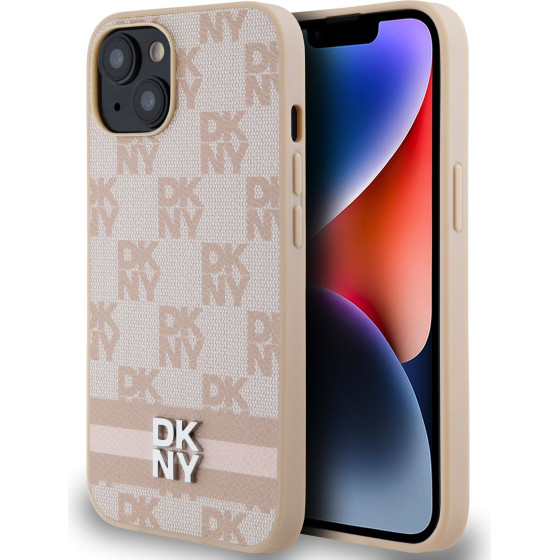 DKNY PU Leather Checkered Pattern and Stripe Case for iPhone 13 Pink - (DKHCP13MPCPTSSP)