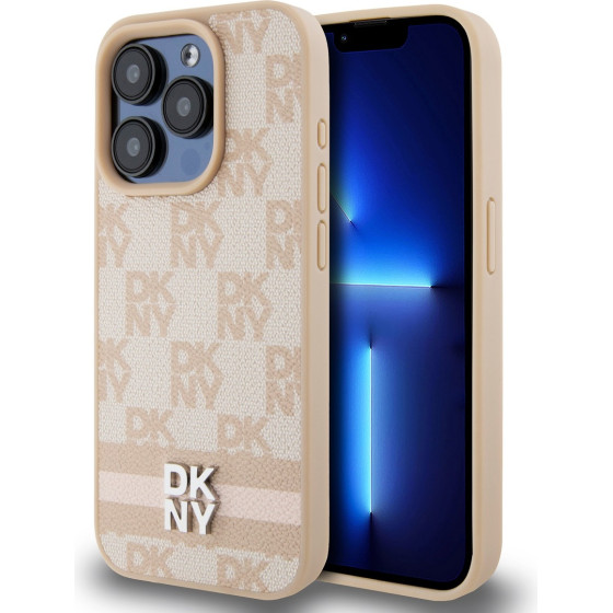 DKNY PU Leather Checkered Pattern and Stripe Case for iPhone 13 Pro Max Pink - (DKHCP13XPCPTSSP)