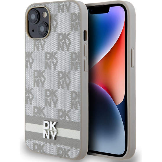 DKNY PU Leather Checkered Pattern and Stripe Case for iPhone 14 Beige - (DKHCP14SPCPTSSE)