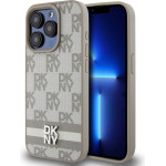 DKNY PU Leather Checkered Pattern and Stripe Case for iPhone 14 Pro Beige - (DKHCP14LPCPTSSE)