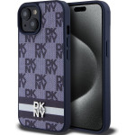 DKNY PU Leather Checkered Pattern and Stripe Case for iPhone 15 Blue - (DKHCP15SPCPTSSB)