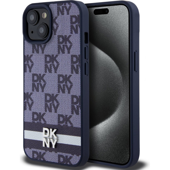 DKNY PU Leather Checkered Pattern and Stripe Case for iPhone 15 Blue - (DKHCP15SPCPTSSB)