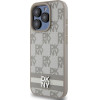 DKNY PU Leather Checkered Pattern and Stripe Case for iPhone 15 Pro Max Beige - (DKHCP15XPCPTSSE)