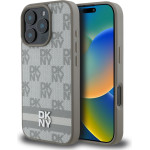 DKNY PU Leather Checkered Pattern and Stripe Case for iPhone 16 Pro Max Beige - (DKHCP16XPCPTSSE)