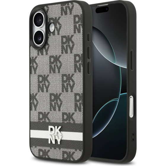 DKNY PU Leather Checkered Pattern and Stripe Case for iPhone 17 Black - (DKHCP17SPCPTSSK)