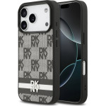 DKNY PU Leather Checkered Pattern and Stripe Case for iPhone 17 Pro Black - (DKHCP17LPCPTSSK)