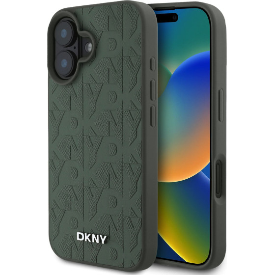 DKNY PU Leather Grid Pattern Magsafe Case for iPhone 16 Green - (DKHMP16SPSGPHMN)