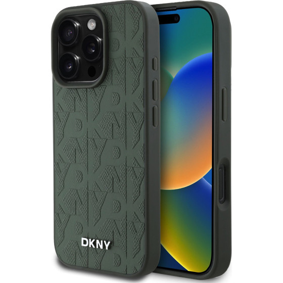 DKNY PU Leather Grid Pattern Magsafe Case for iPhone 16 Pro Green - (DKHMP16LPSGPHMN)