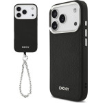 DKNY PU Leather Metal Logo Wrist Chain MagSafe Case for iPhone 17 Pro Black - (DKHMP17LPDHWSK)