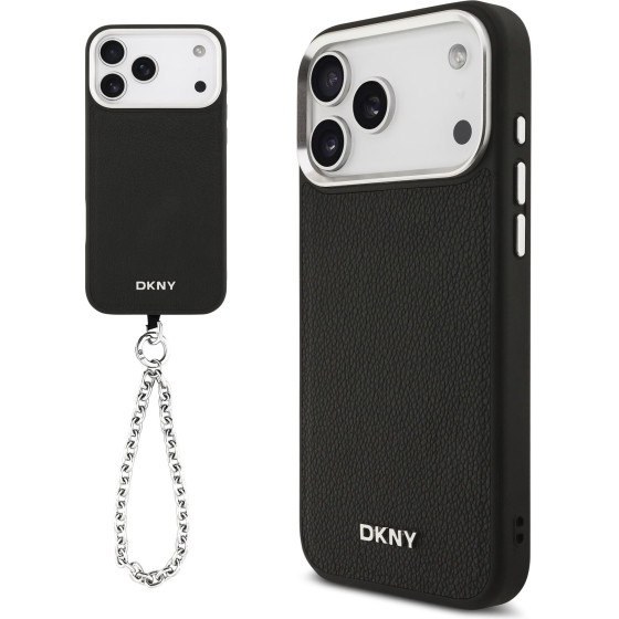 DKNY PU Leather Metal Logo Wrist Chain MagSafe Case for iPhone 17 Pro Max Black - (DKHMP17XPDHWSK)