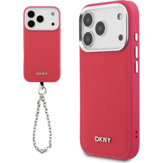 DKNY PU Leather Metal Logo Wrist Chain MagSafe Case for iPhone 17 Pro Pink - (DKHMP17LPDHWSP)