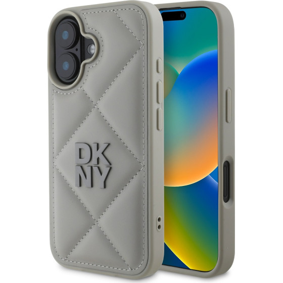 DKNY PU Leather Quilted Stack Logo Case for iPhone 16 Plus Grey - (DKHCP16MPQDSLG)