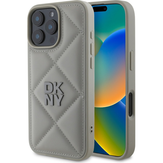 DKNY PU Leather Quilted Stack Logo Case for iPhone 16 Pro Grey - (DKHCP16LPQDSLG)