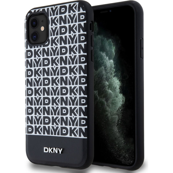 DKNY PU Leather Repeat Pattern Bottom Stripe MagSafe Case for iPhone 11 Black - (DKHMN61PSOSPK)