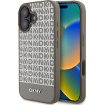 DKNY PU Leather Repeat Pattern Bottom Stripe MagSafe Case for iPhone 16 Brown - (DKHMP16SPSOSPW)
