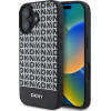 DKNY PU Leather Repeat Pattern Bottom Stripe MagSafe Case for iPhone 16 Plus Black - (DKHMP16MPSOSPK)