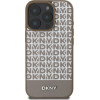 DKNY PU Leather Repeat Pattern Bottom Stripe MagSafe Case for iPhone 16 Pro Brown - (DKHMP16LPSOSPW)