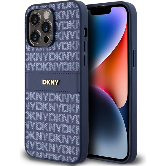 DKNY PU Leather Repeat Pattern Tonal Stripe Case for iPhone 14 Pro Blue - (DKHCP14LPRTHSLB)