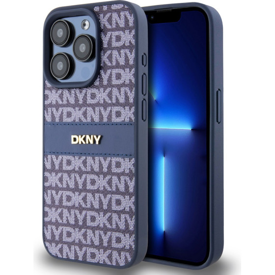 DKNY PU Leather Repeat Pattern Tonal Stripe Case for iPhone 14 Pro Max Blue - (DKHCP14XPRTHSLB)