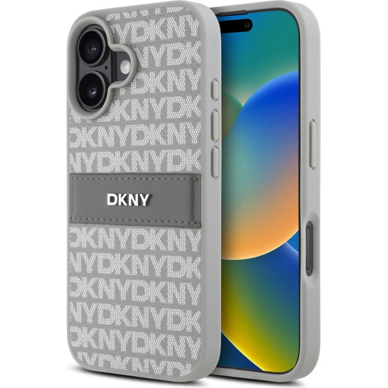 DKNY PU Leather Repeat Pattern Tonal Stripe Case for iPhone 16 Beige - (DKHCP16SPRTHSLE)