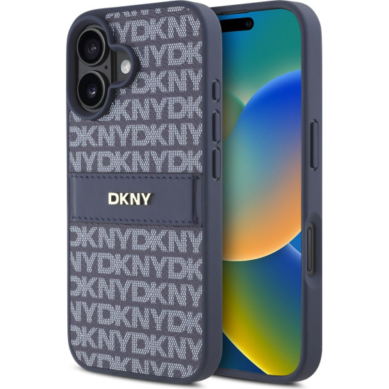 DKNY PU Leather Repeat Pattern Tonal Stripe Case for iPhone 16 Blue - (DKHCP16SPRTHSLB)